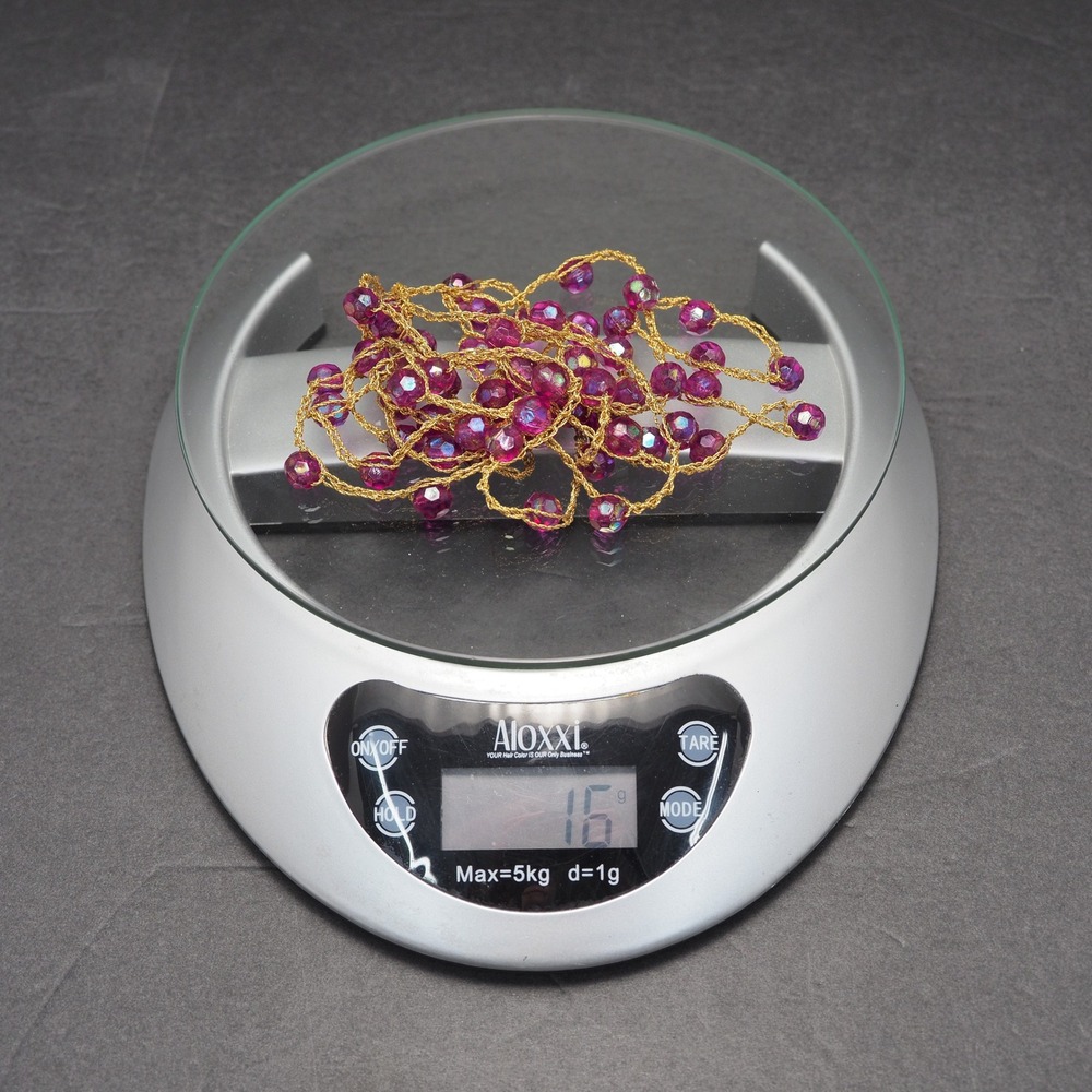 Endless Station Necklace Womens AB Purple Beaded Gold Metalic Cord Layering 64" - Picture 6 of 7